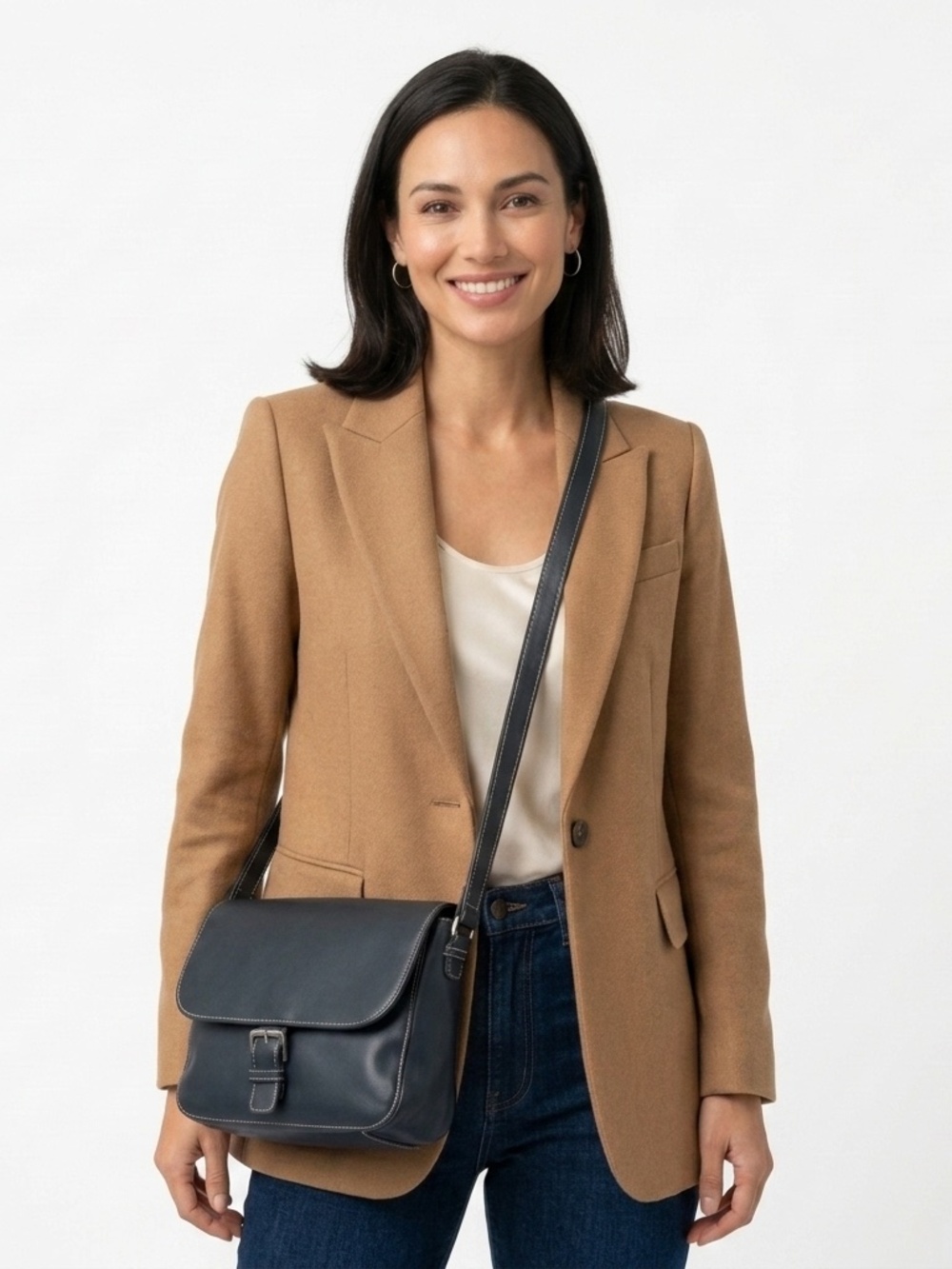 Charter Club Black Shoulder Bag White Contrast Stitch Y2K Flap Purse No. 8833313